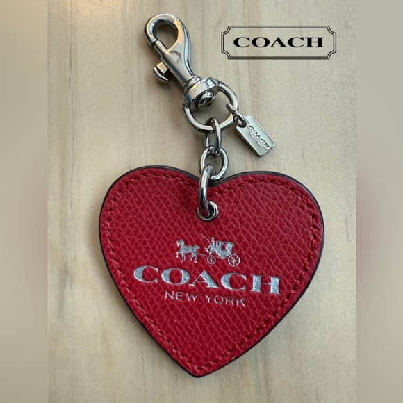 Coach Accessories - COACH Leather Heart Bag Charm & Keychain | Red / Silver | EUC